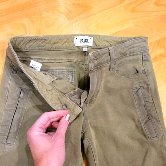PAIGE Denim Marley Skinny Moto Jeans Fatigue Green Size 27 - Picture 9 of 13
